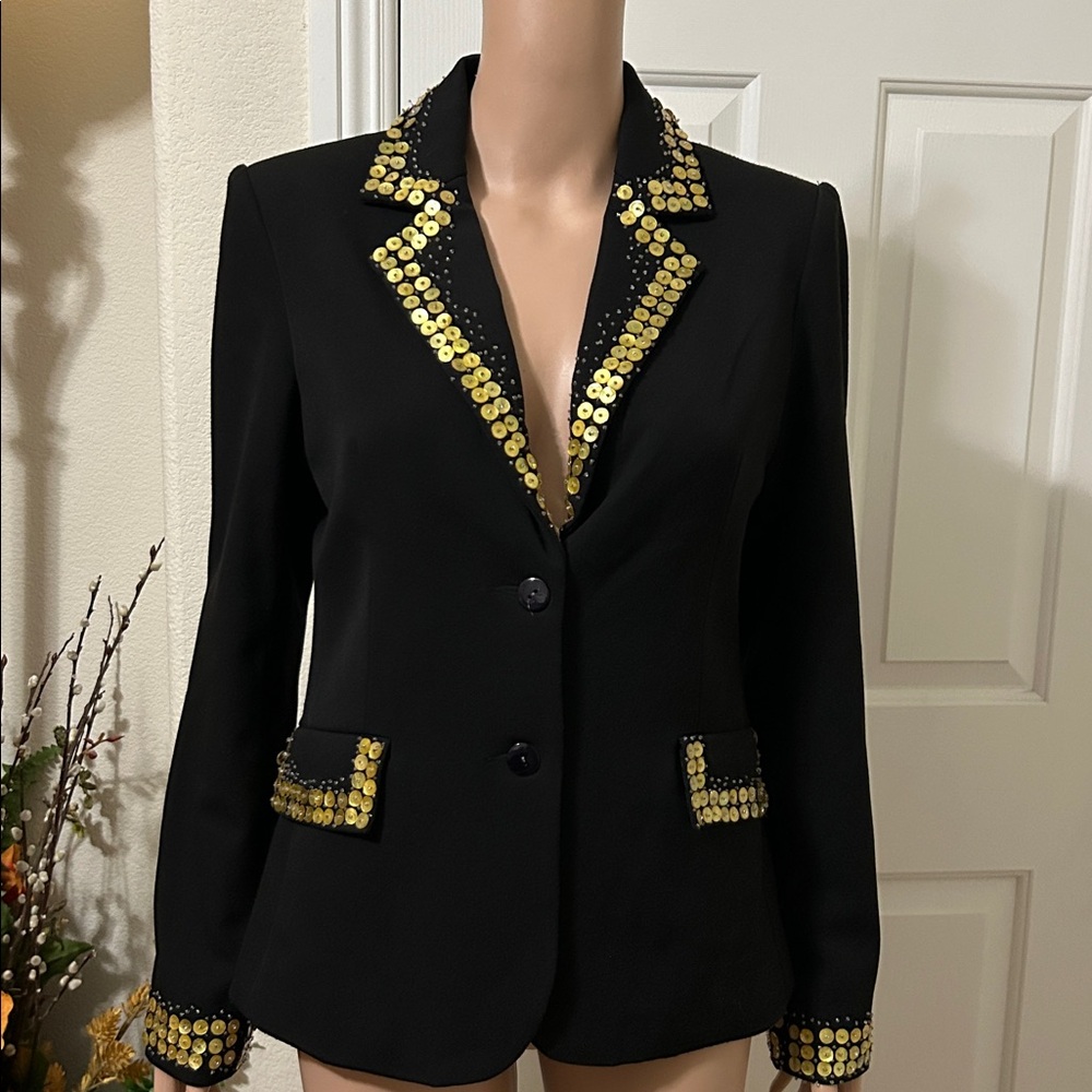 M Solo Black Jacket with Yellow Mother-of-Pearl button embellishments. Size M.